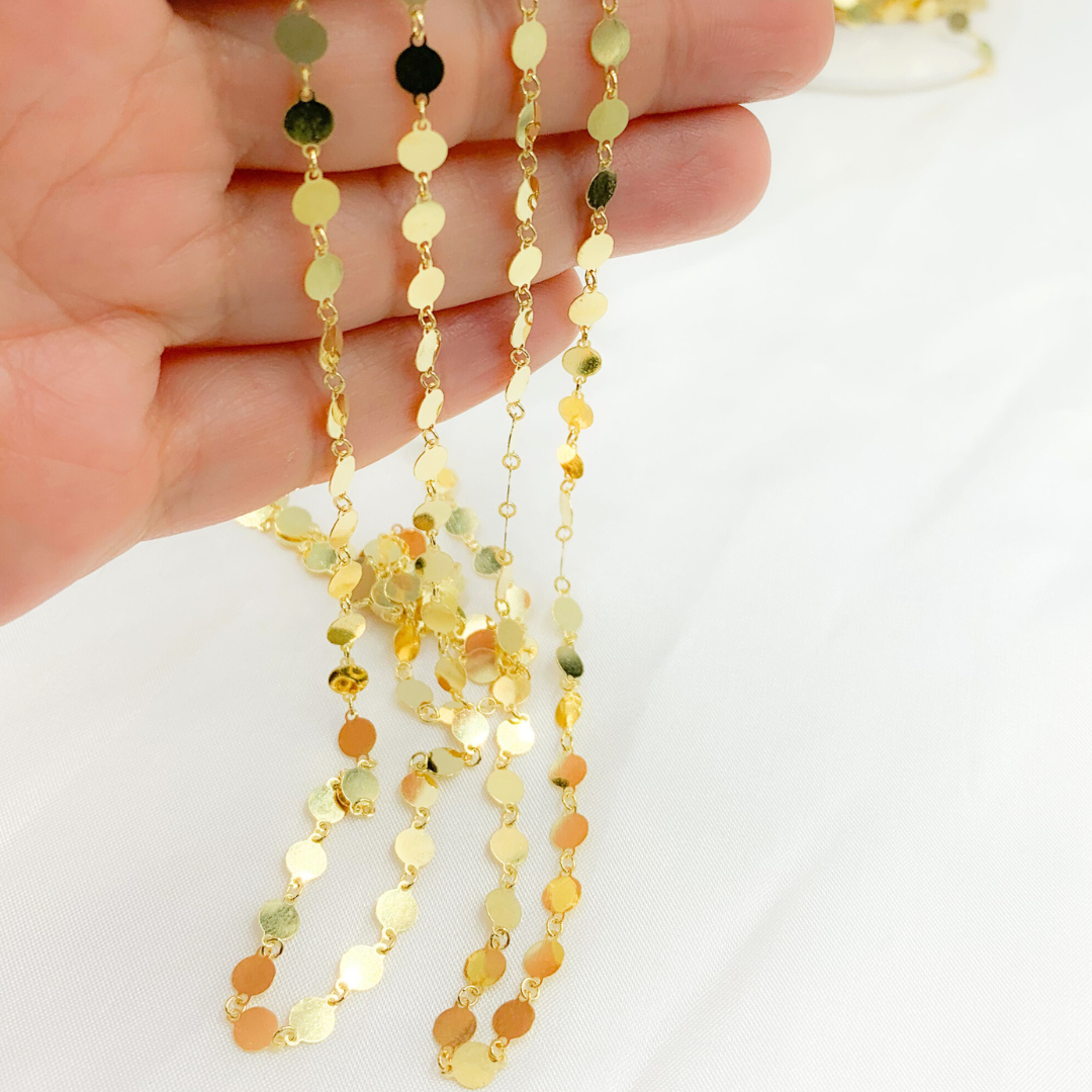 V65GP. Gold Plated 925 Sterling Silver Flat Disc Chain