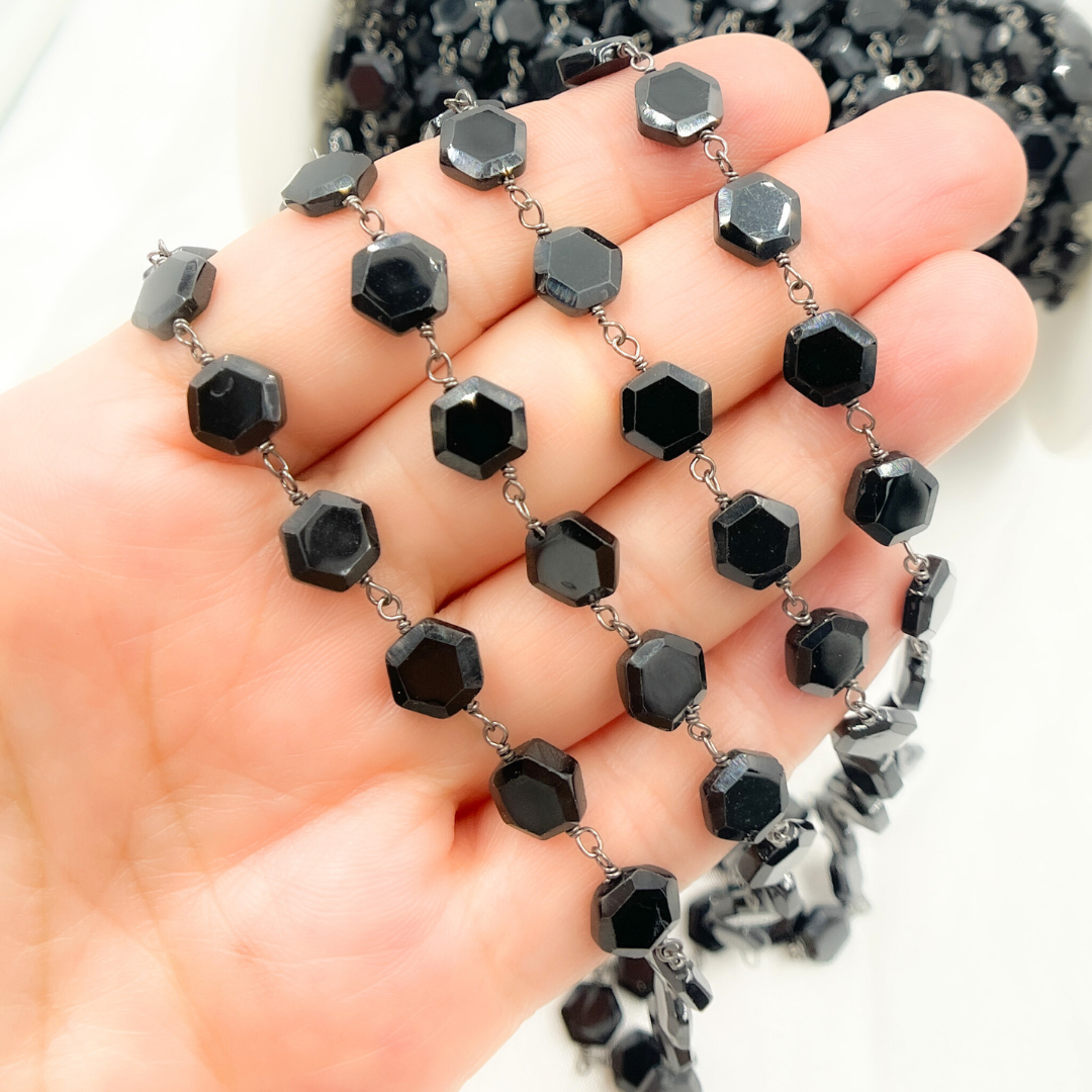 Black Spinel Hexagon Shape Oxidized Wire Chain
