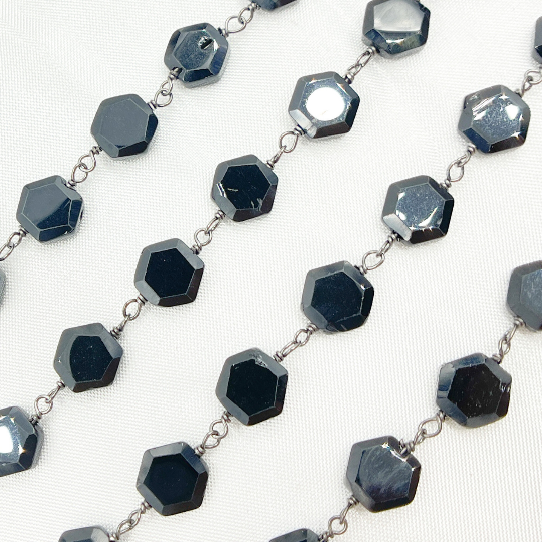 Black Spinel Hexagon Shape Oxidized Wire Chain