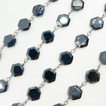 Load image into Gallery viewer, Black Spinel Hexagon Shape Oxidized Wire Chain. BSP22
