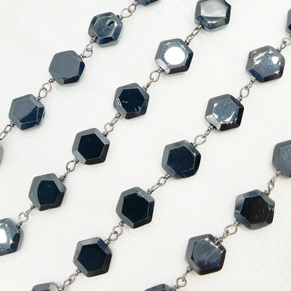 Black Spinel Hexagon Shape Oxidized Wire Chain