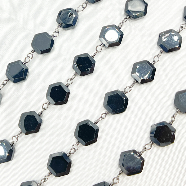 Black Spinel Hexagon Shape Oxidized Wire Chain