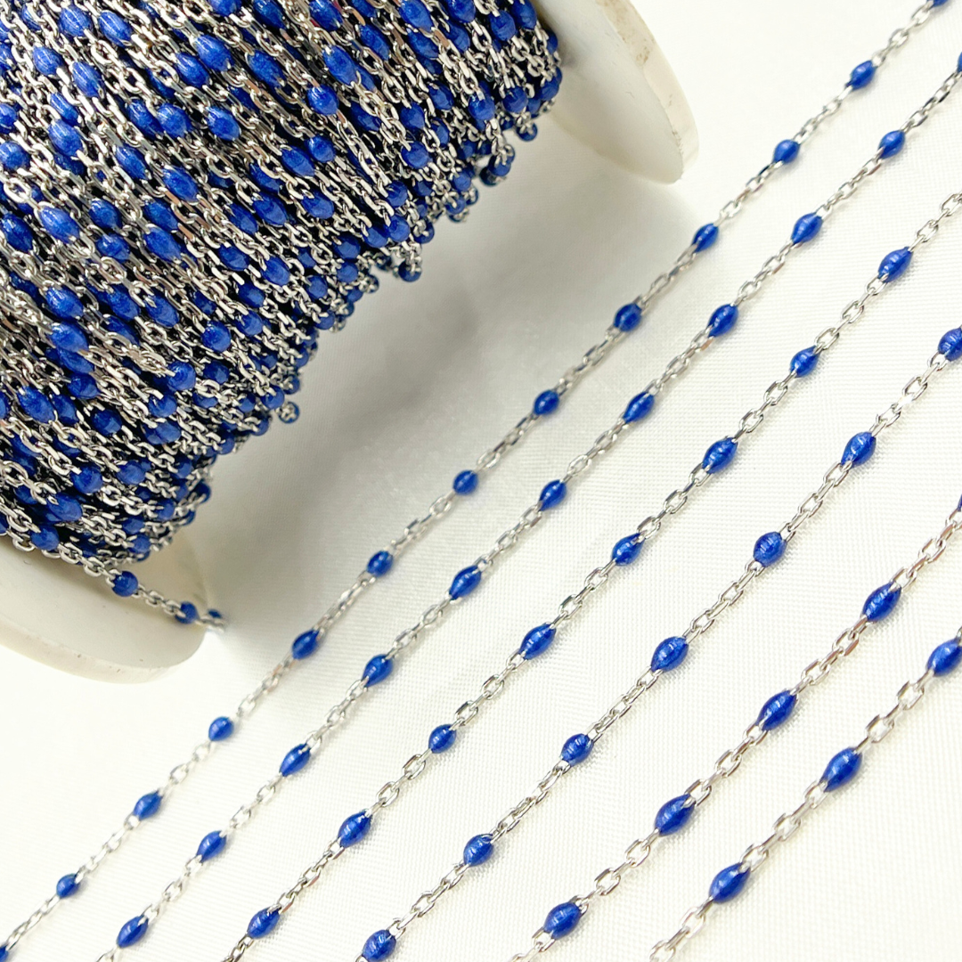 V203BLSS. Sterling Silver Blue Color Enamel Chain