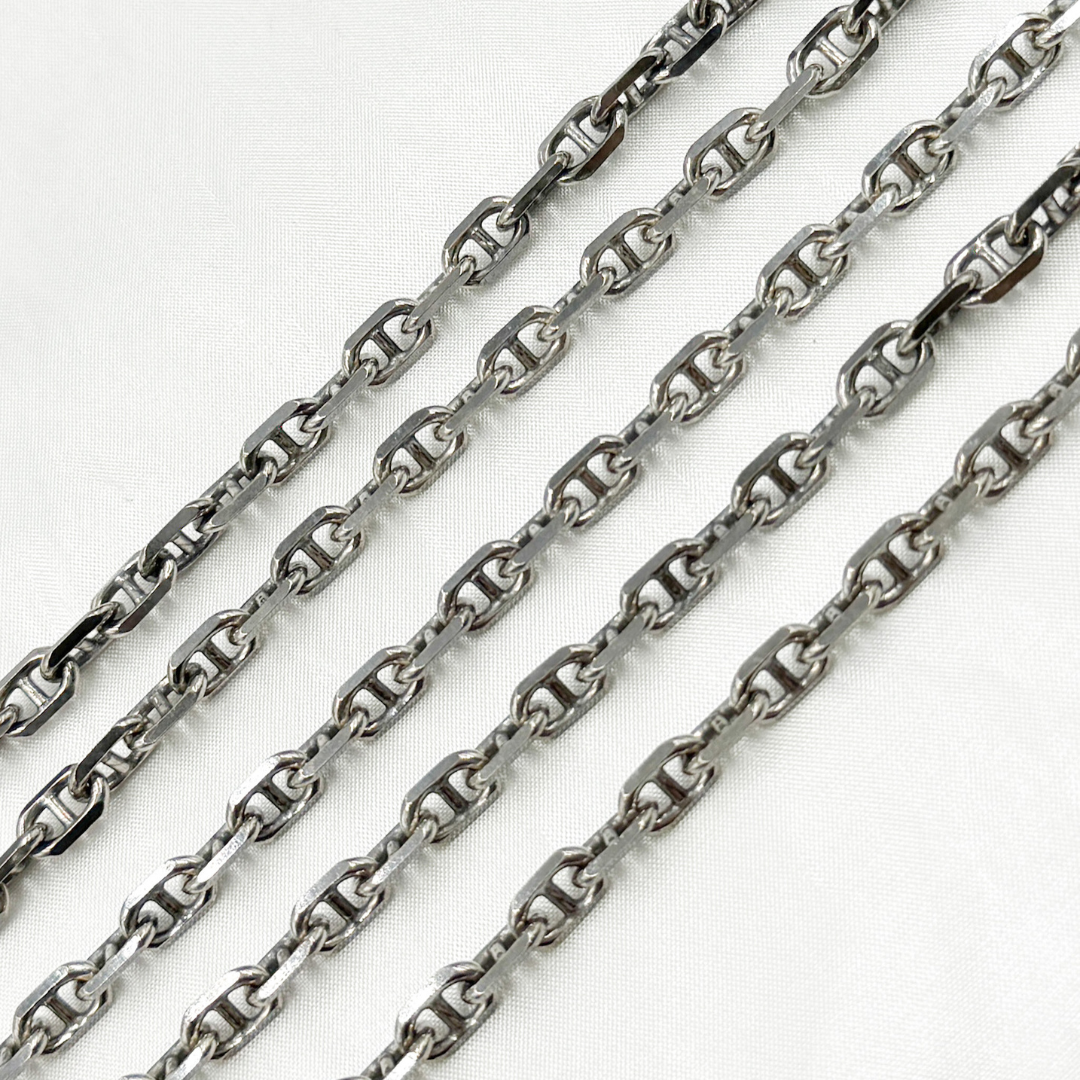 Y75OX. Oxidized 925 Sterling Silver Diamond Cut Marina Link Chain