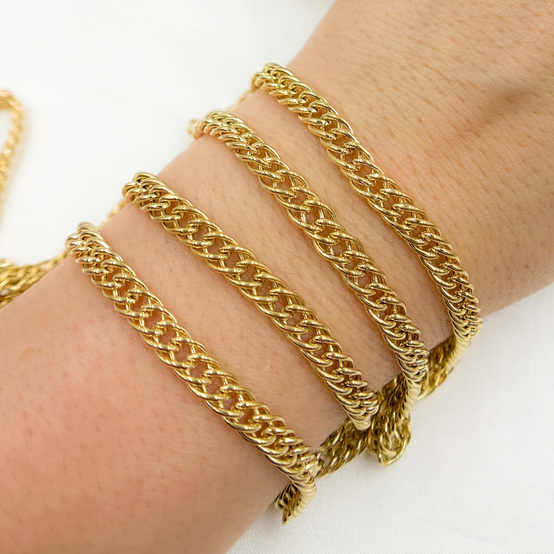 V35GP. Gold Plated 925 Sterling Silver Hollow Double Curb Chain