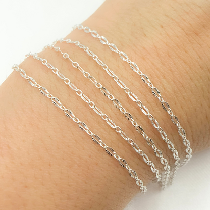 925 Sterling Silver Oval Diamond Cut Link Chain