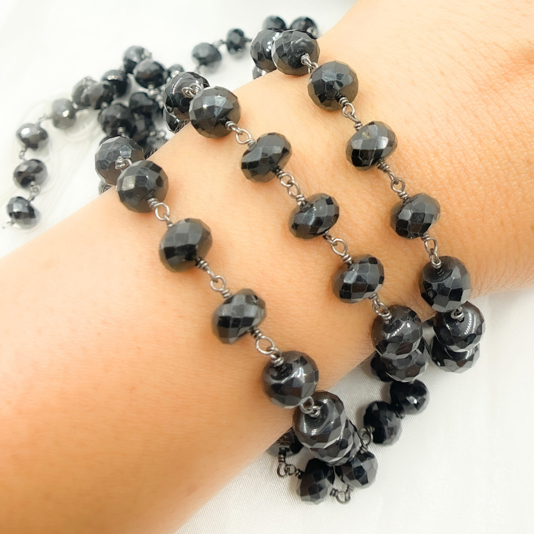 Black Spinel Rondel Faceted Wire Chain