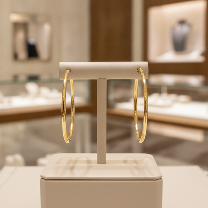 GER159. 14K Gold Hollow Smooth Hoop Earrings
