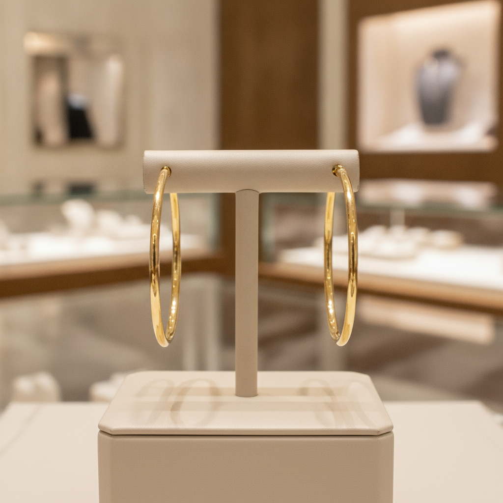 GER159. 14K Gold Hollow Smooth Hoop Earrings