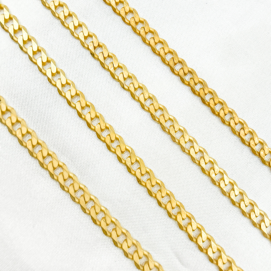 V125GPM. Gold Plated Matte Sterling Silver Flat Curb Chain