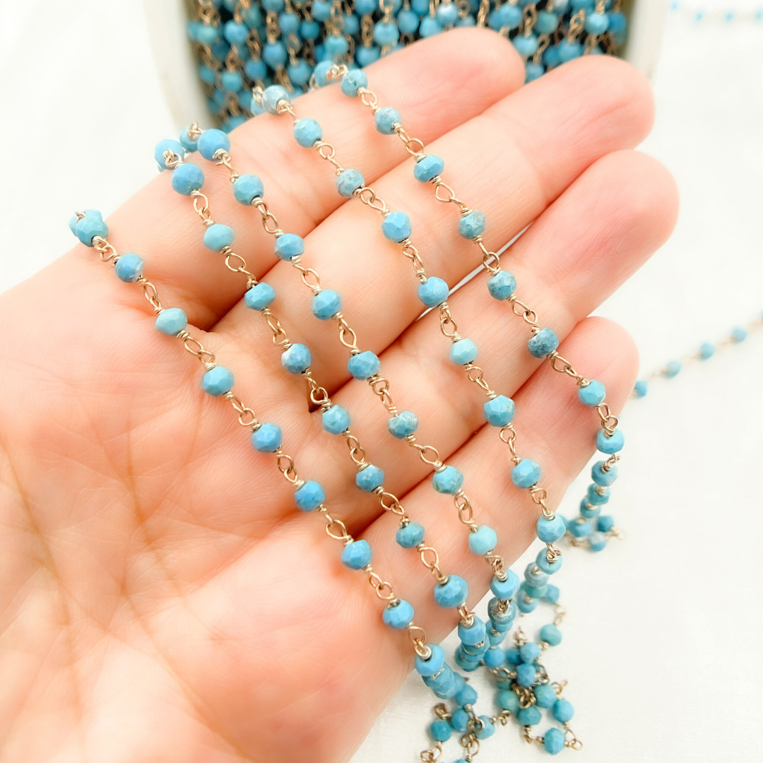 TRQ34. Turquoise Rose Gold Plated Wire Chain.