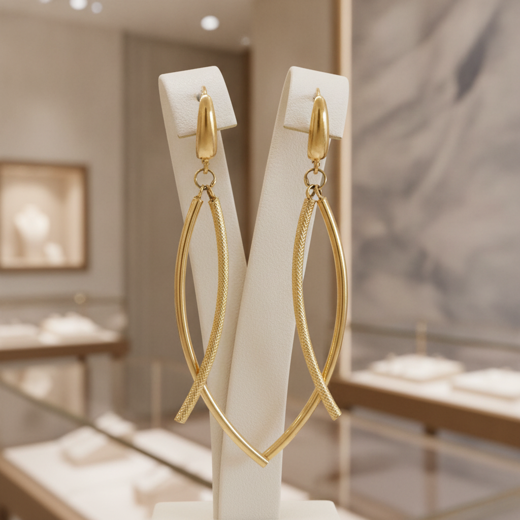 15850018486. 14K Solid Gold Smooth and Textured Tube Hollow Dangle Leverback Earrings