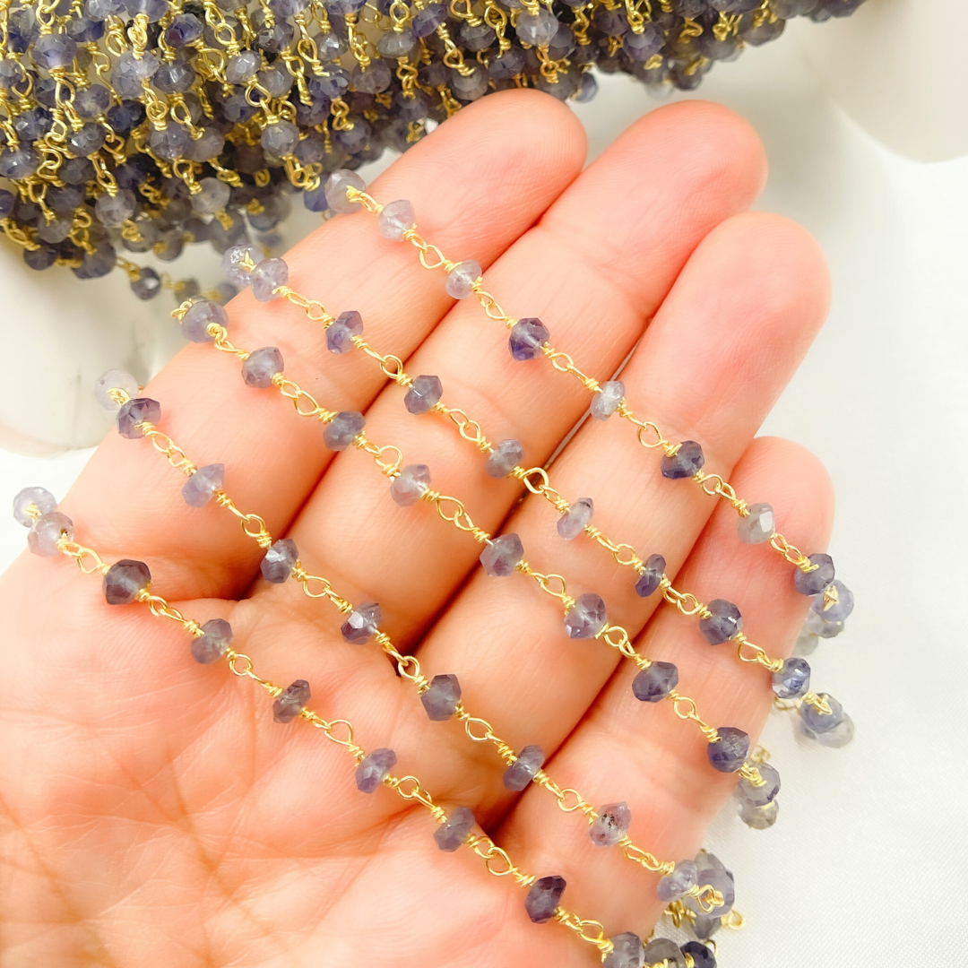 Iolite Gold Plated 925 Sterling Silver Wire Chain.