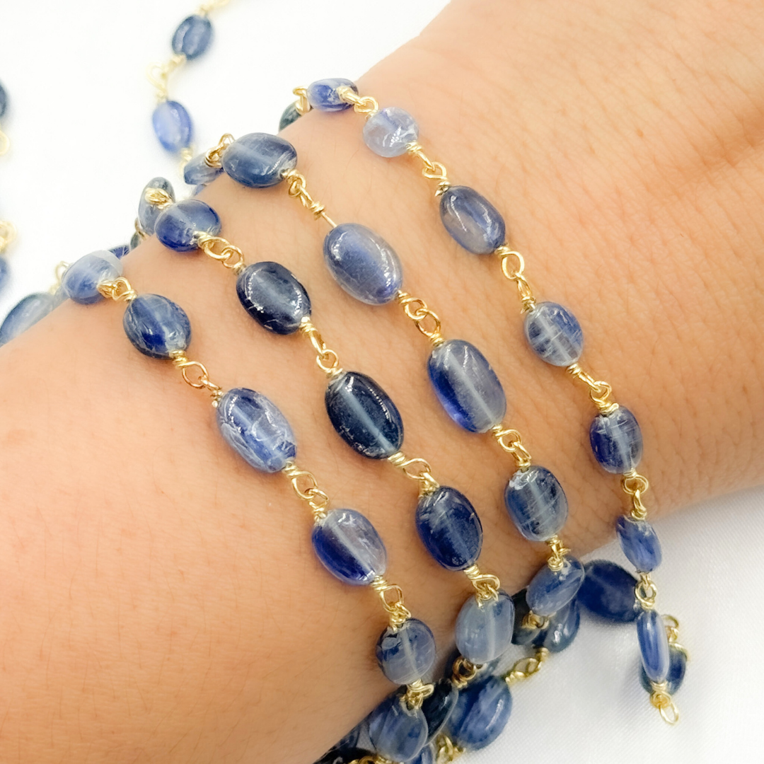 Kyanite Oval Shape Gold Plated Wire Chain