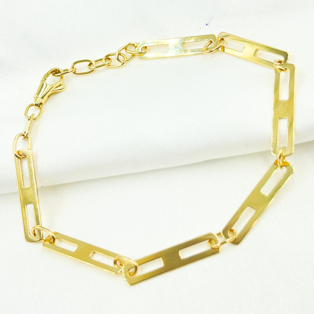 14k Solid Yellow Gold Mirror Flat Rectangle Link Bracelet