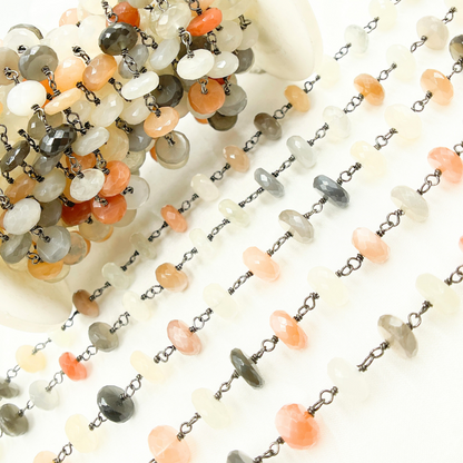 Multi Moonstone Oxidized Wire Chain