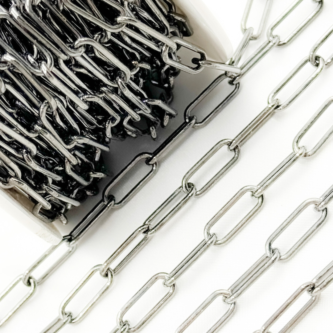 V7BR. Black Rhodium 925 Sterling Silver Paperclip Chain