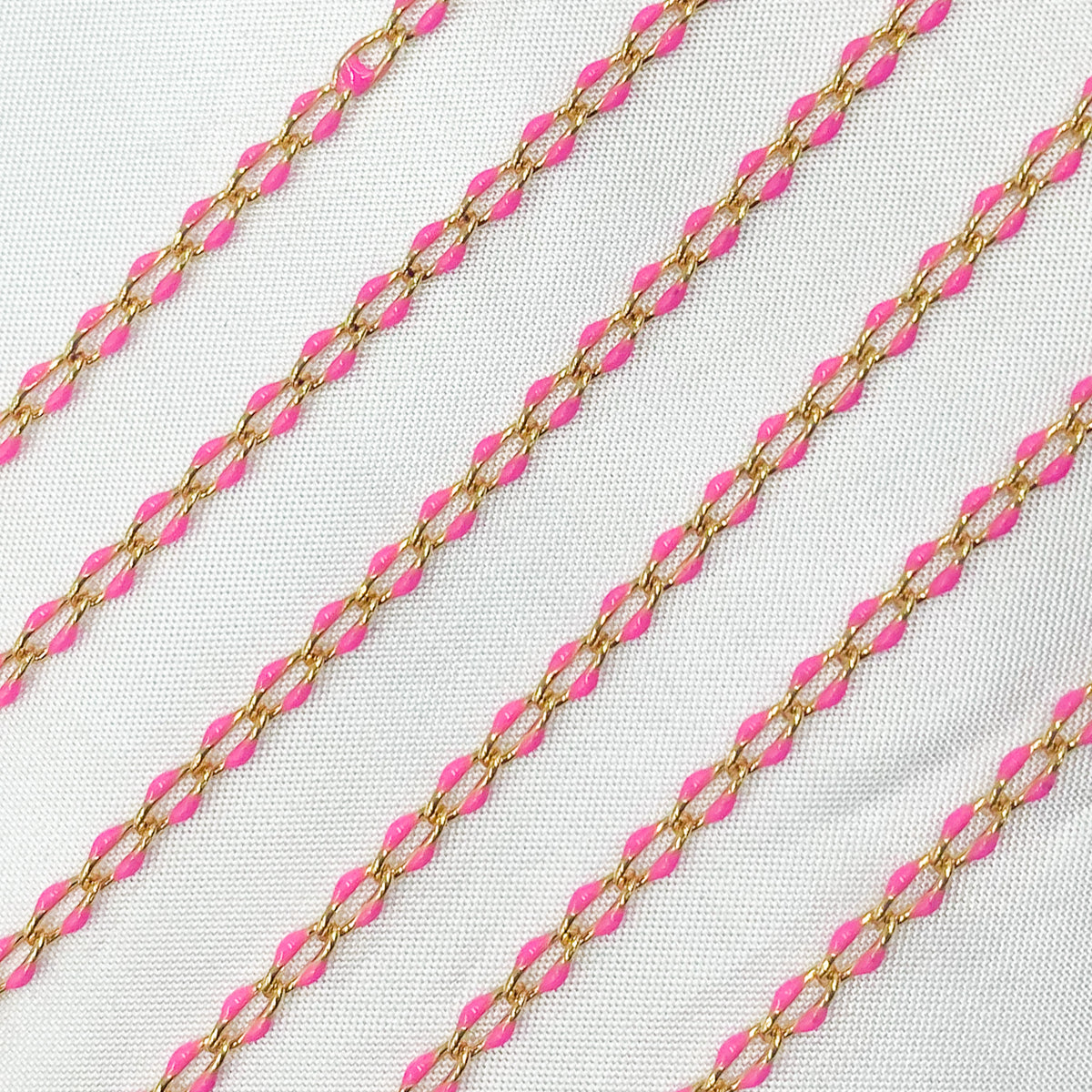 Sterling Silver Gold Plated Pink Enamel Cable Link Chain