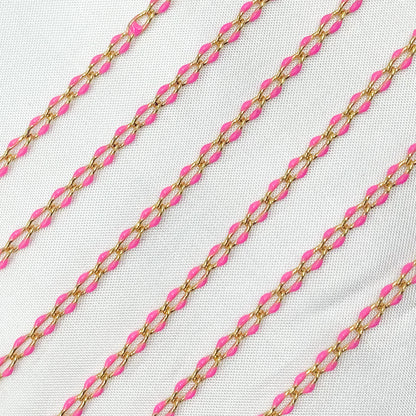 Sterling Silver Gold Plated Pink Enamel Cable Link Chain