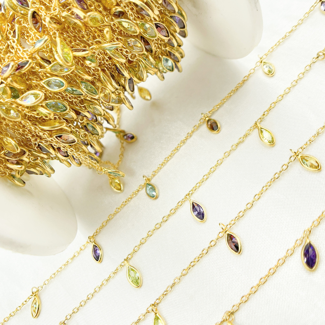 Multi Color Cubic Zirconia Marquise Shape Dangle Chain