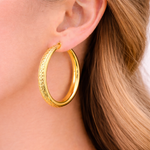 Load image into Gallery viewer, GER160. 14K Solid Gold Hollow Diamond Cut Hollow Hoop Earrings