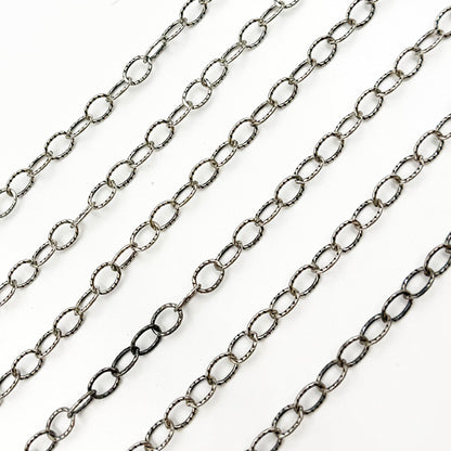 Oxidized Sterling Silver Twisted Cable Oval Link Chain
