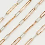 Load image into Gallery viewer, V3RGS. Rose Gold Plated &amp; Silver Long &amp; Short Smooth &amp; Diamond Cut Link Chain
