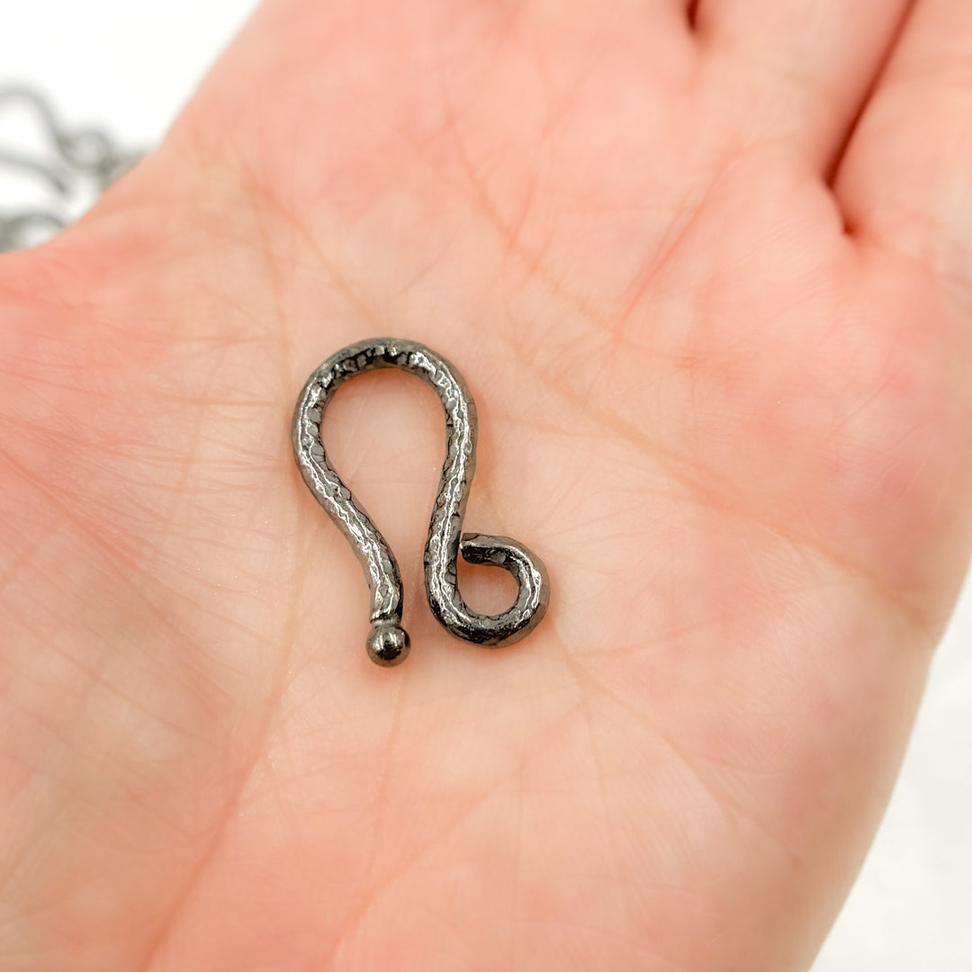 JH2BR. Black Rhodium Sterling Silver  Hammered "J" Hook