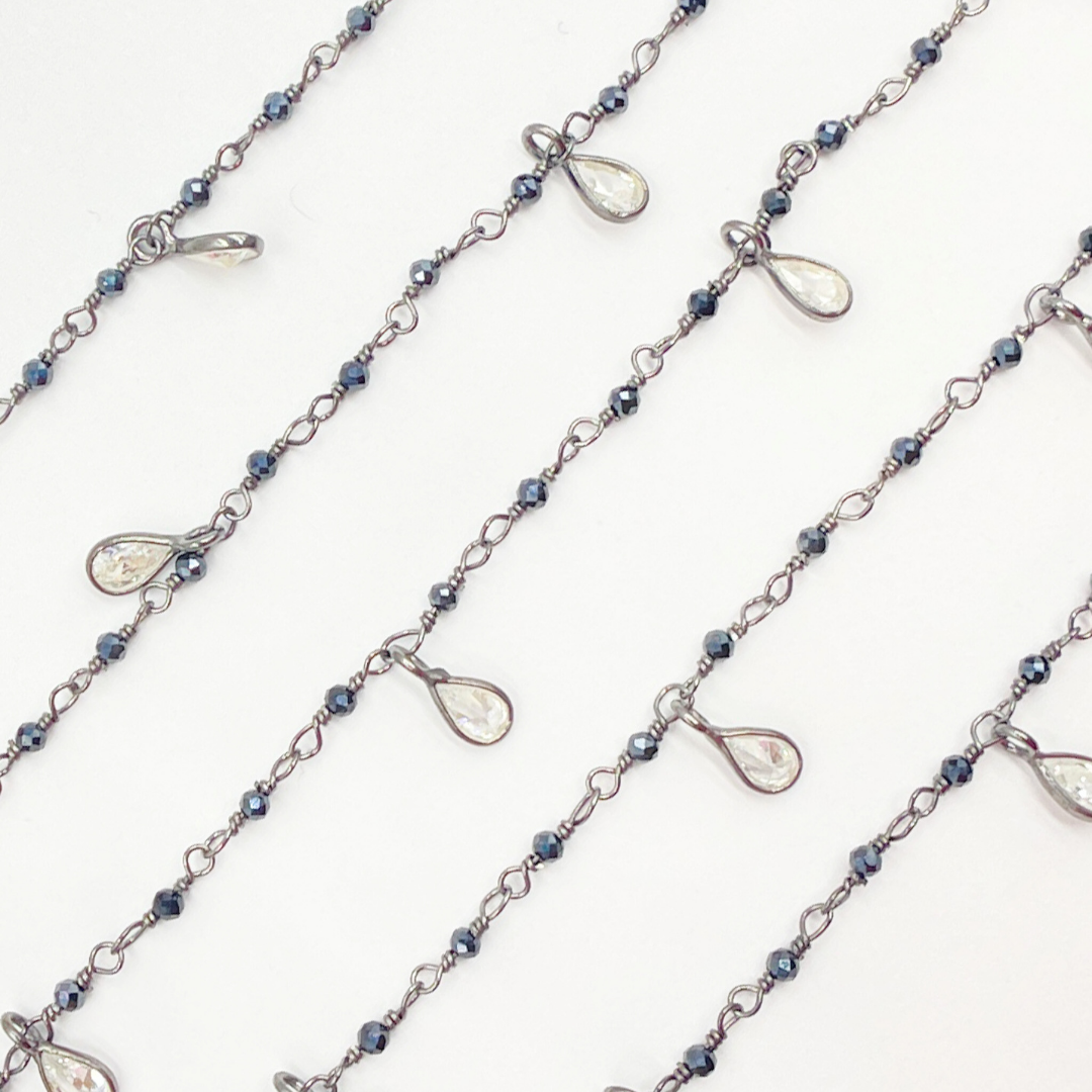 Coated Black Spinel & CZ Dangle Oxidized Wire Chain