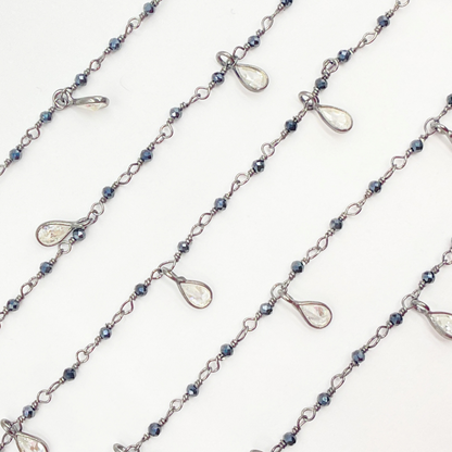 Coated Black Spinel & CZ Dangle Oxidized Wire Chain