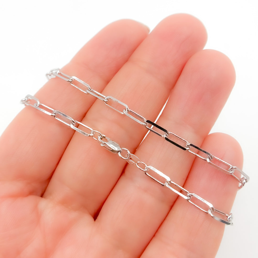 14K Solid White Gold Diamond Cut Paperclip Necklace