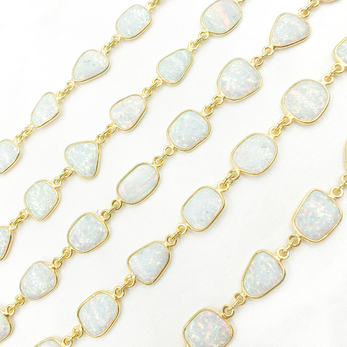 White Opal Oval Shape Bezel Gold Plated Wire Chain