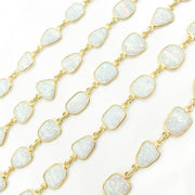 White Opal Oval Shape Bezel Gold Plated Wire Chain