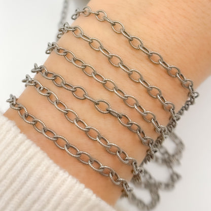 417OX. Oxidized Sterling Silver Twisted Oval Link Chain