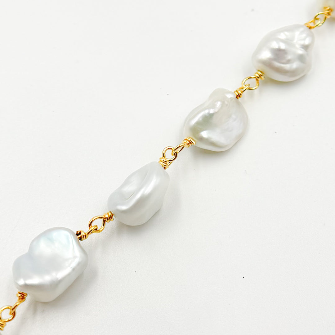 PRL62. Gold Plated Wire Freshwater Grey Nugget Pearl Chain