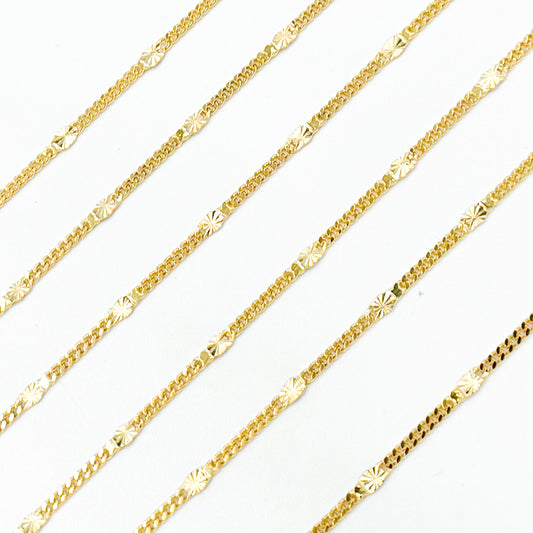 14k Solid Gold Curb & Diamond Cut Marina Link Chain