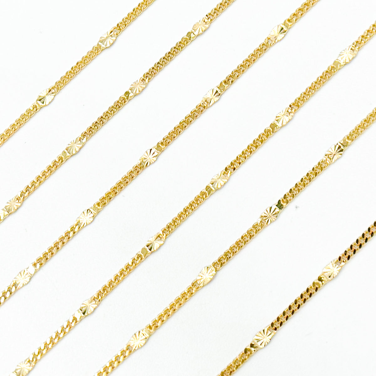 14k Solid Gold Curb & Diamond Cut Marina Link Chain