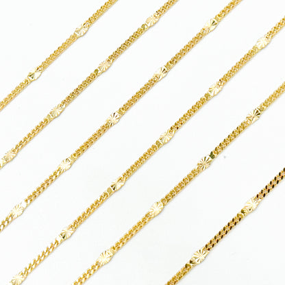 14k Solid Gold Curb & Diamond Cut Marina Link Chain