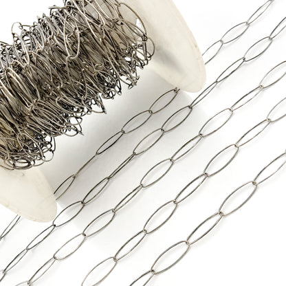 Oxidized Sterling Silver Smooth Marquis Shape Link Chain