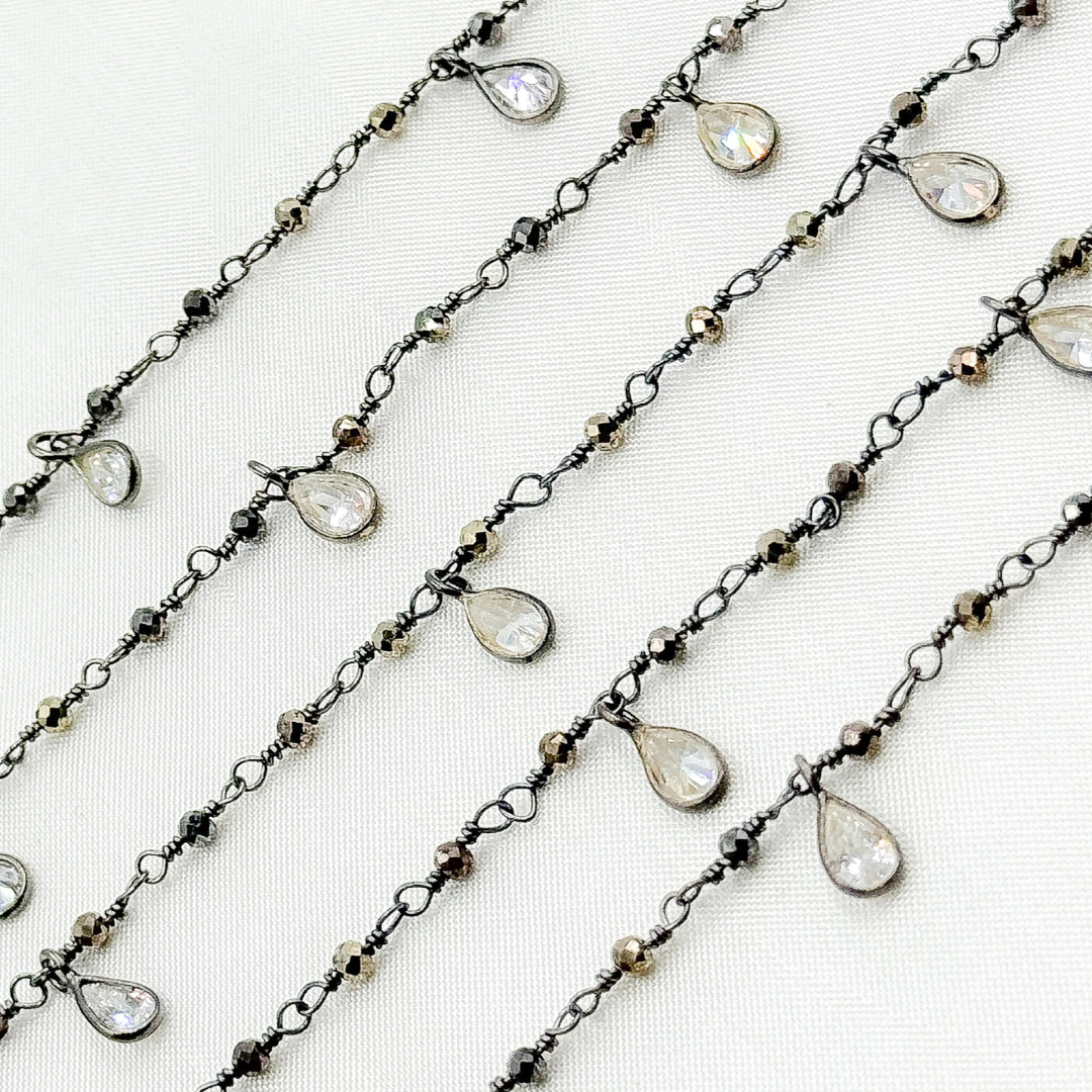 Pyrite & CZ Dangle Oxidized Wire Chain. PYR5