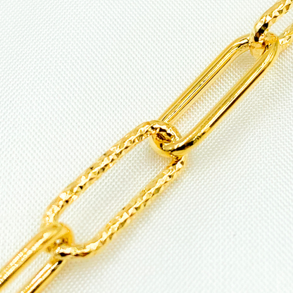Gold Plated 925 Sterling Silver Smooth & Dimond Cut Link Paperclip Chain