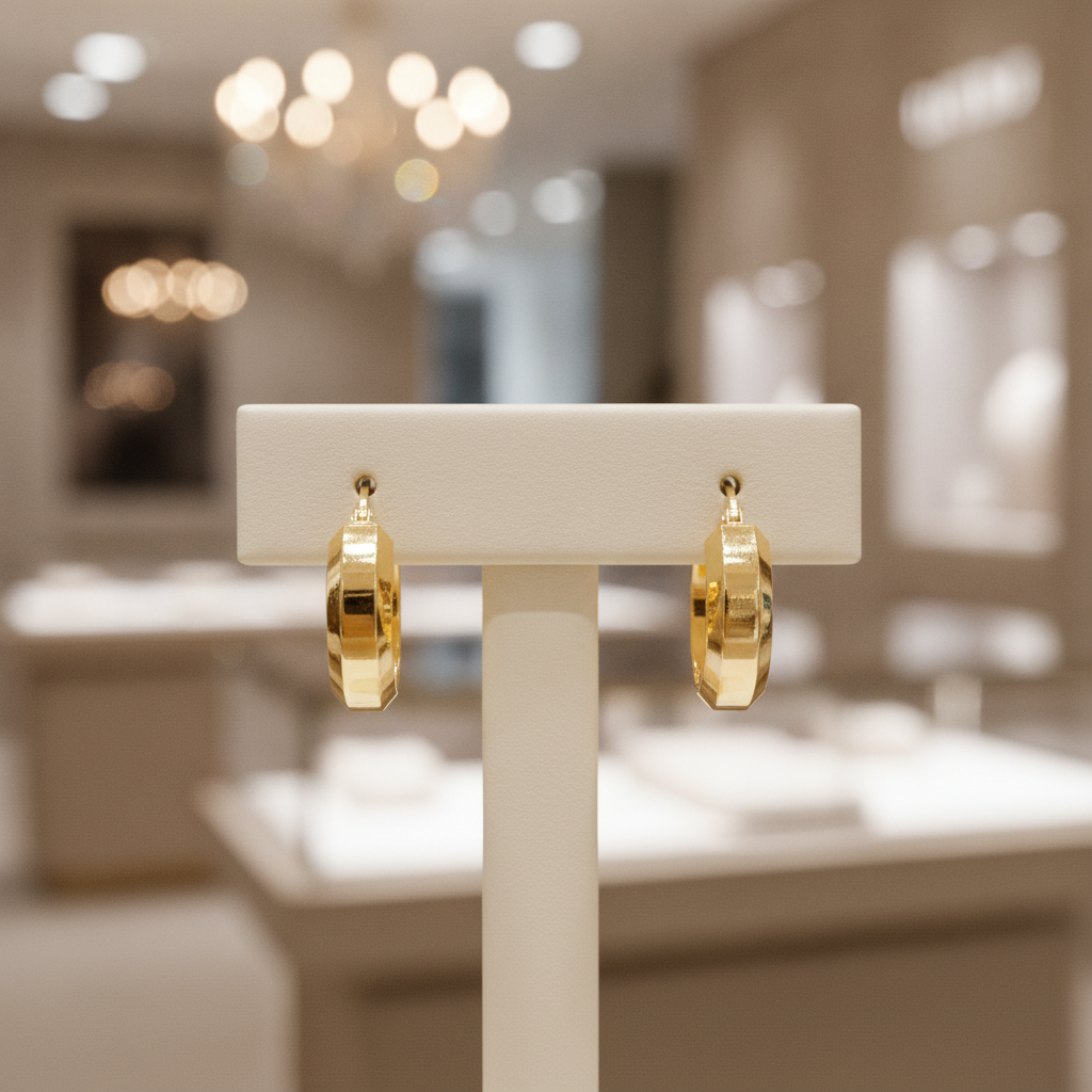 15850023355.  14K Solid Gold Fancy Round Hollow Hoop Earrings