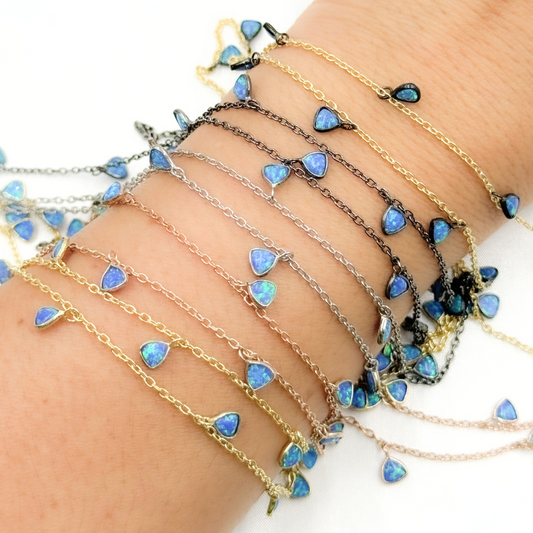 Created Blue Opal Triangle Shape Dangle Chain