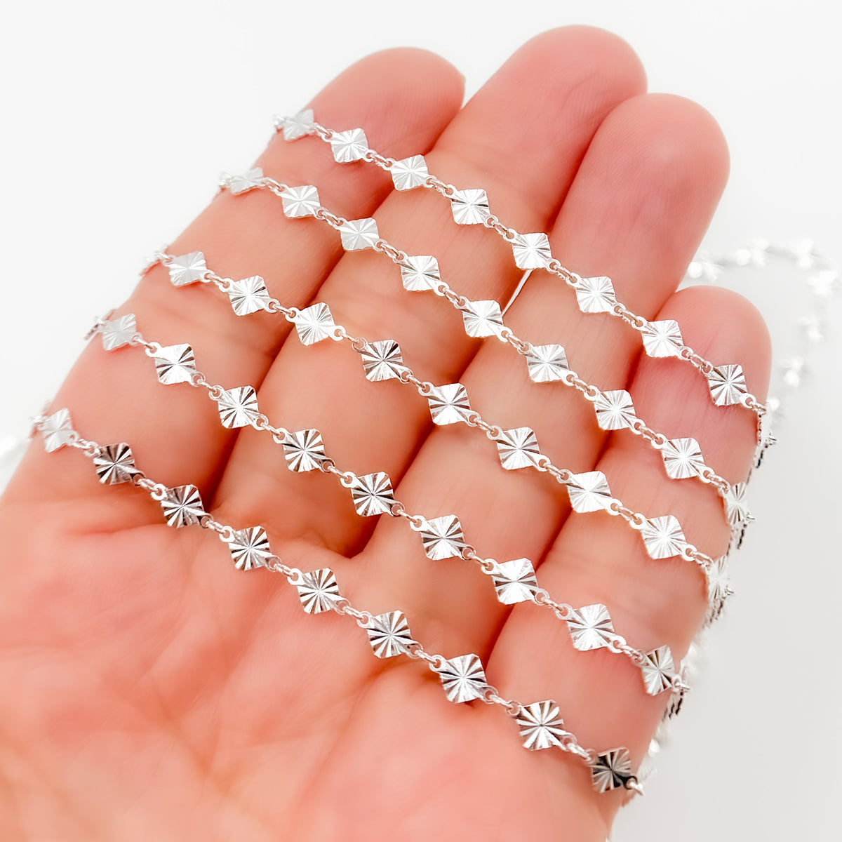 Sterling Silver Hammered Diamond Link Chain