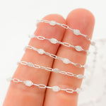 Load image into Gallery viewer, Sterling Silver White Color Opal Enamel Cable Chain
