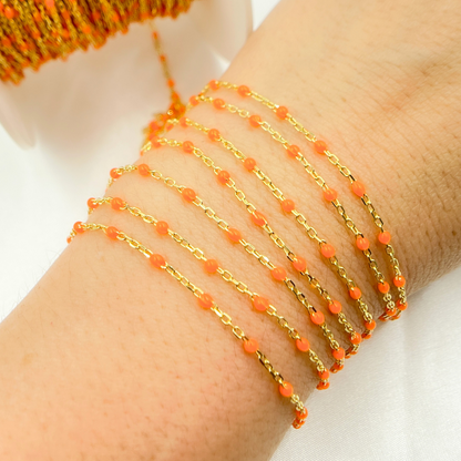 Gold Plated Sterling Silver Enamel Orange Color Chain