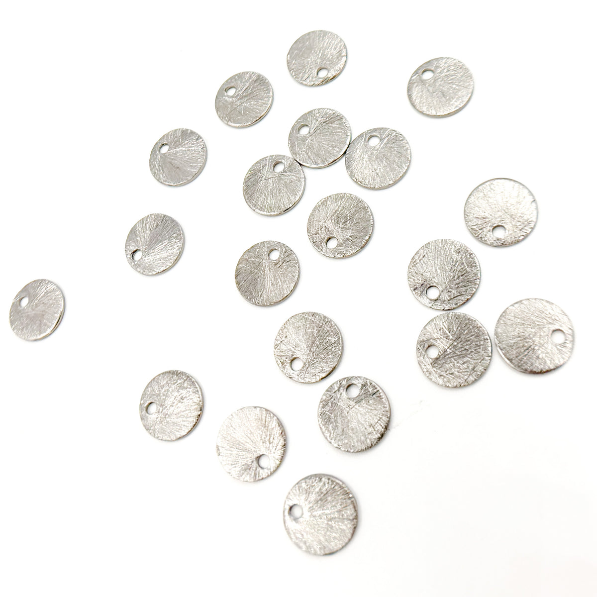 8MM Black Rhodium Sterling Silver Brushed Round Flat Disc Charm with a Single Hole