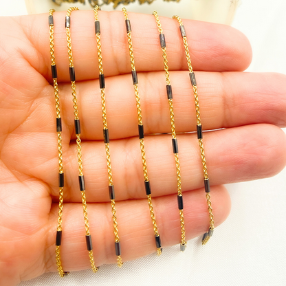 Gold Plated Sterling Silver Satellite Black Rhodium Tube Chain