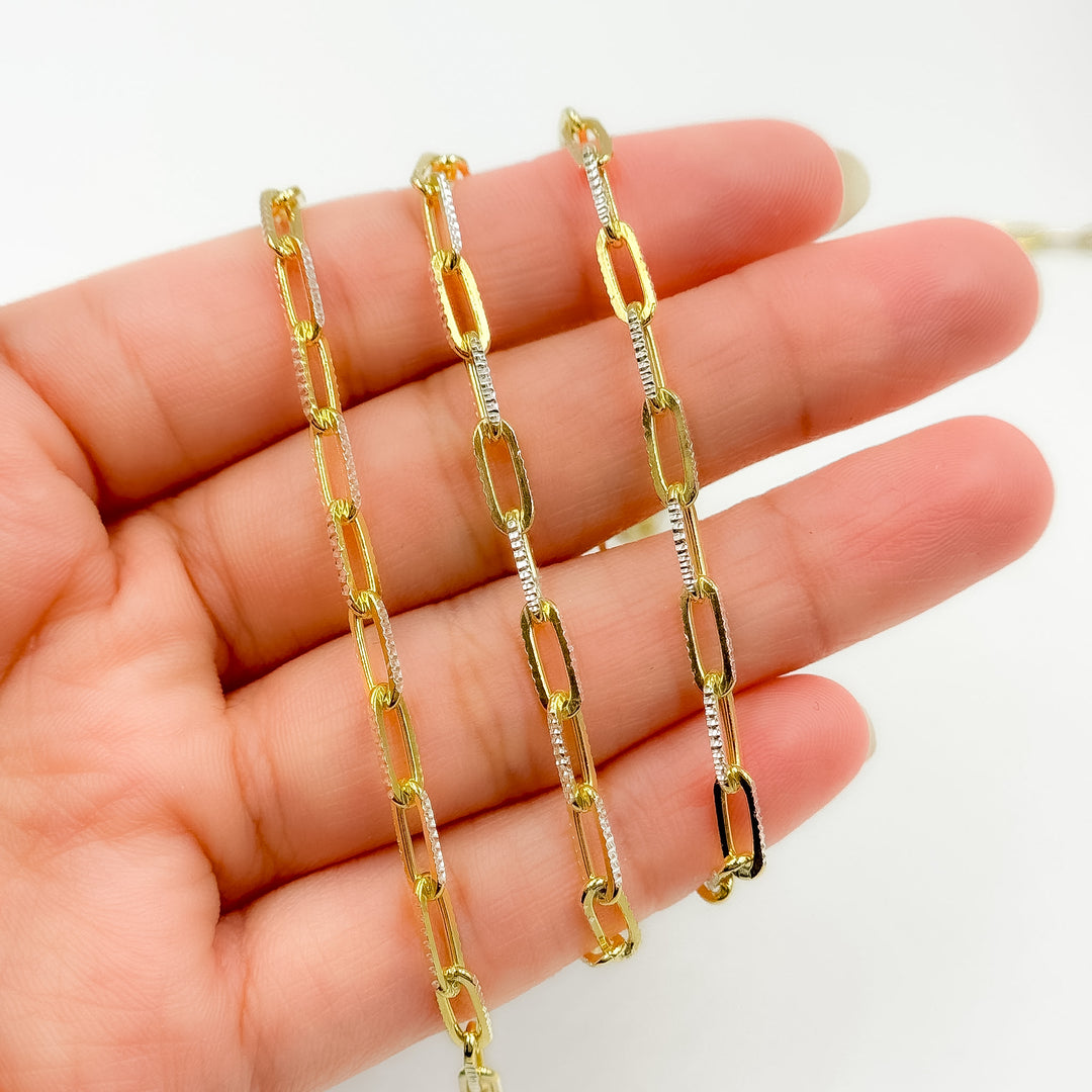 Z113GS. Two Tone Sterling Silver and Gold Plated Paperclip Textured Chain