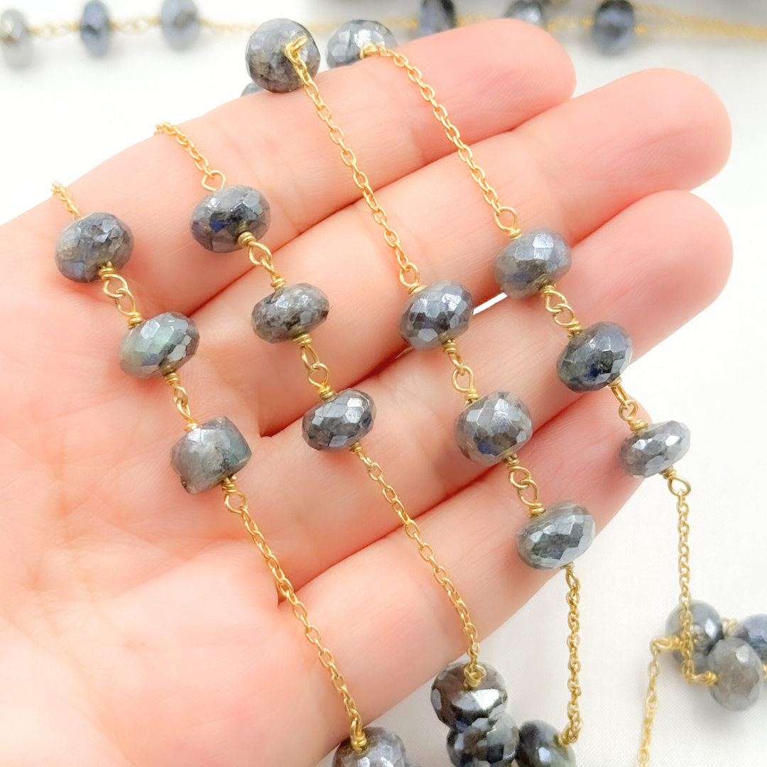 Coated Labradorite Gold Plated Wire Chain. CLB5